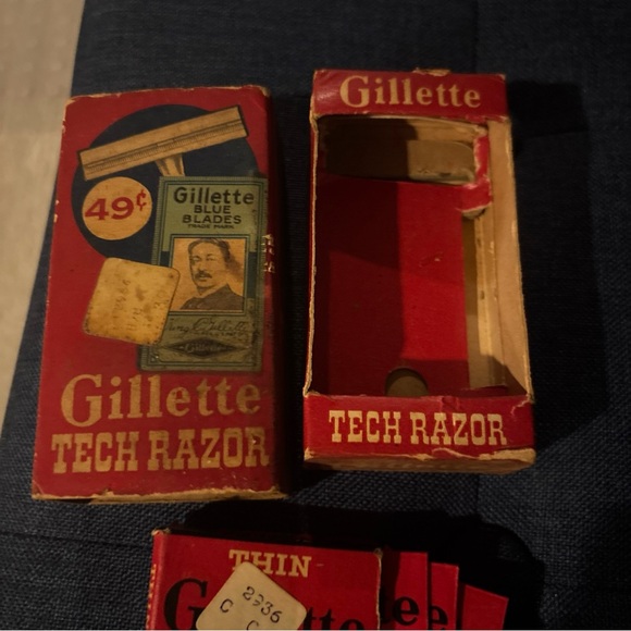 Vintage 50’s Gillette Tech Ball End Razor In Box With Razors In Box Set - Picture 3 of 4